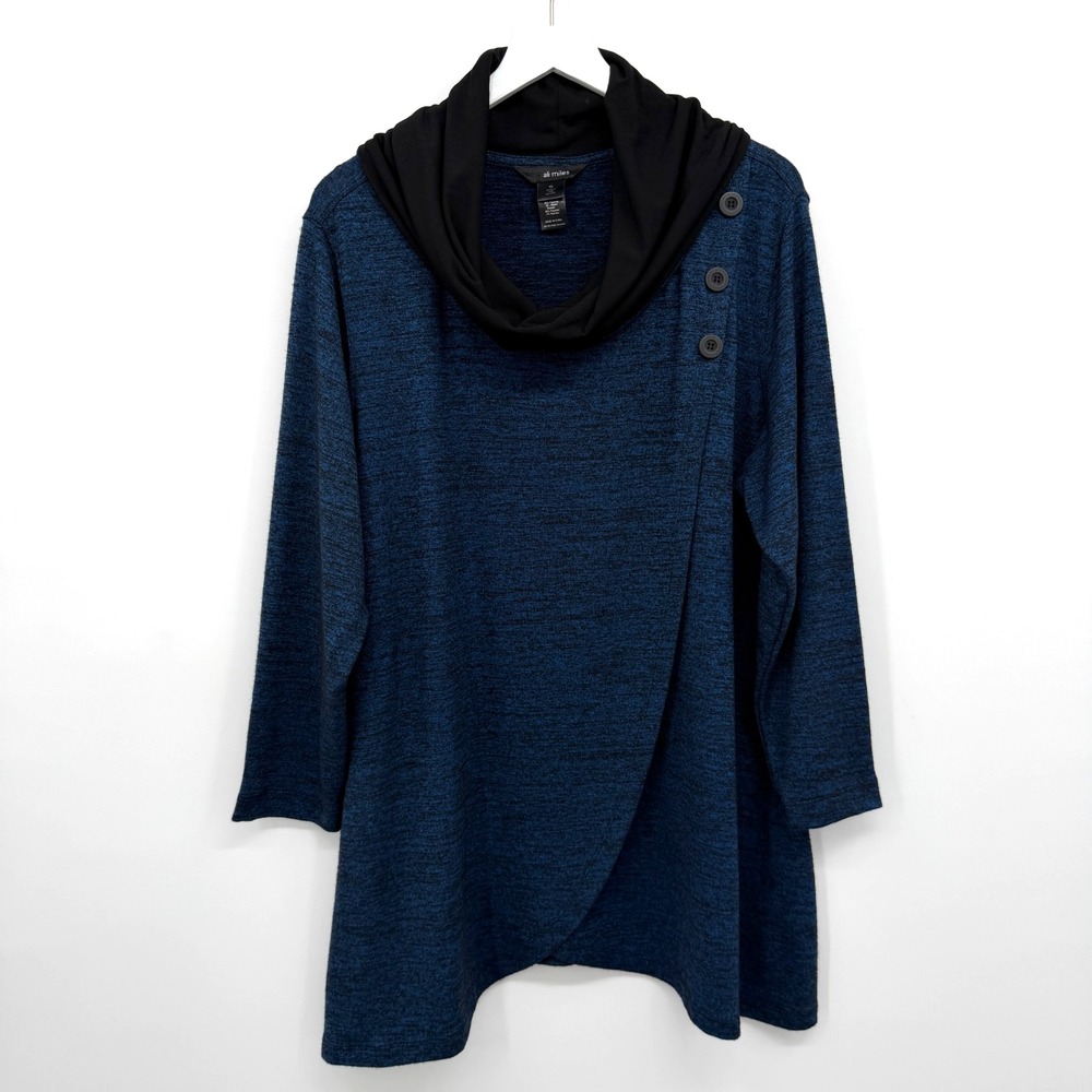Ali Miles Tunic Top Shirt Size XL Cowl Neck Stretch Knit Asymmetric Lagenlook